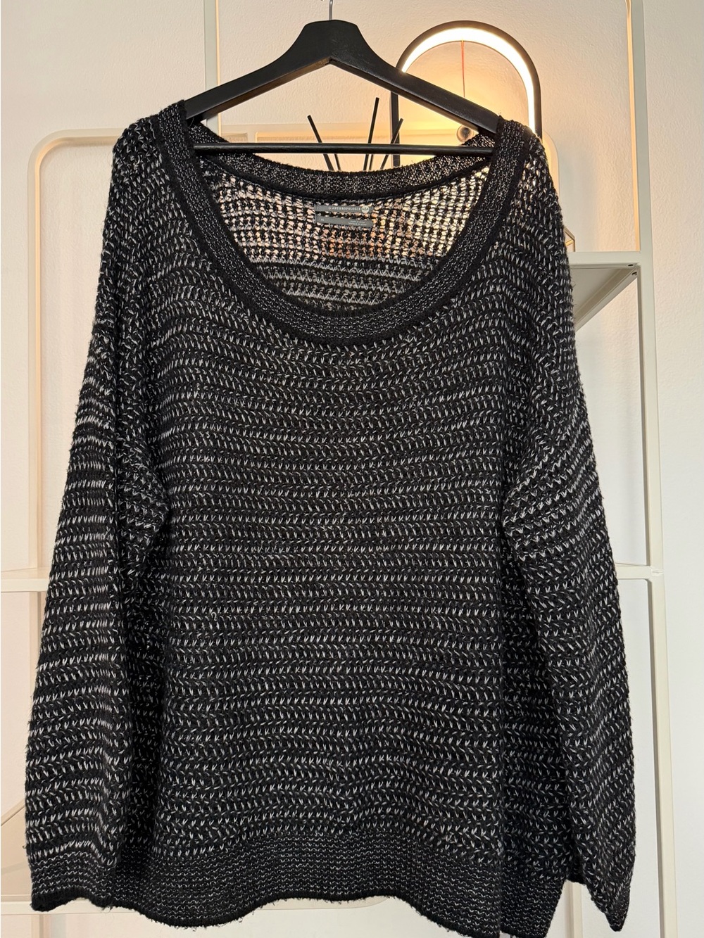 Anthropologie Black & White Open Knit Scoop-Neck Sweater